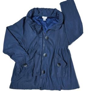 Dorman Bubble Coat Baby Doll Style Blue Jacket Hidden Zip Hood Women Size L (A9)